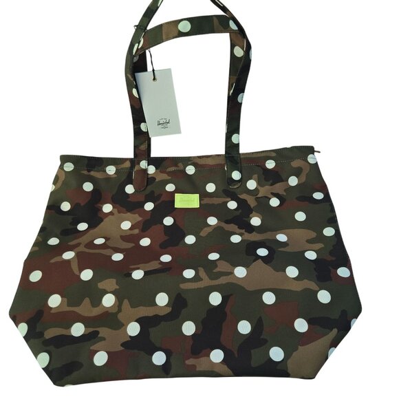 Herschel Supply Co NWT Mica Tote Woodland Camo White Dot Canvas Double Handle - Picture 2 of 8